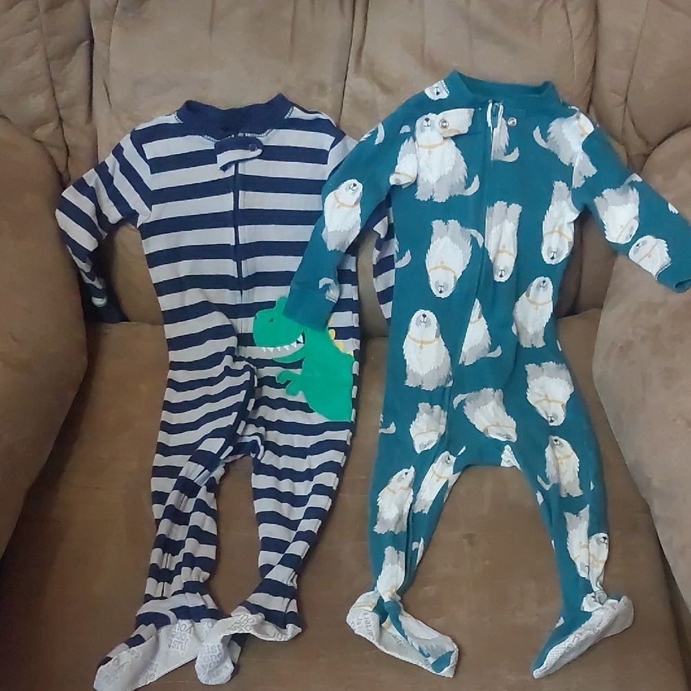 ❄️🍂Carter's Just Onr Of You Blue Striped Dino and Teal Polar Bear Footies